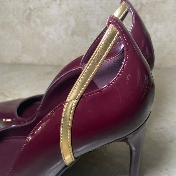 Marc Fisher Burgundy Pointed Toe High Heels Gold Accents Workwear Party Prom - Picture 6 of 8